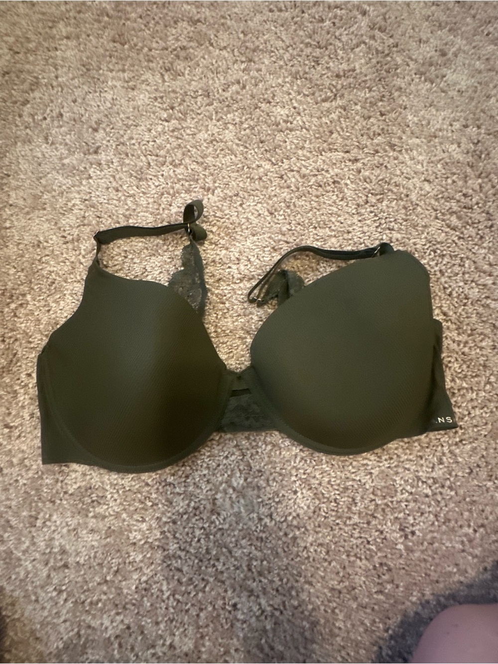 Danskin Olive Green T-Shirt Bra with Lace Trim